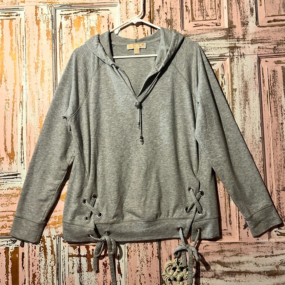 Michael Kors Light Gray Lace-Up Hooded Sweatshirt